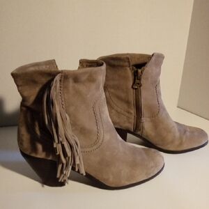 Sam Edelman Tan Ankle Booties with Fringe and Suede, Festival, Rodeo, Party Boot